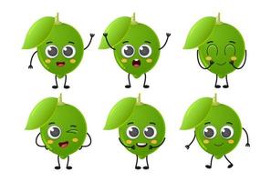 Set of cute cartoon lime fruit vector character set isolated on white background