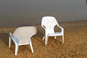 Sandy beach on the Dead Sea in southern Israel photo