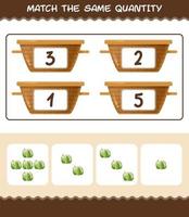 Match the same quantity of cauliflower. Counting game. Educational game for pre shool years kids and toddlers vector