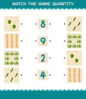 Match the same quantity of vegetables. Counting game. Educational game for pre shool years kids and toddlers vector