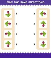 Match the same directions of beet. Matching game. Educational game for pre shool years kids and toddlers vector