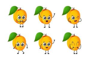 Set of cute cartoon apricot fruit vector character set isolated on white background