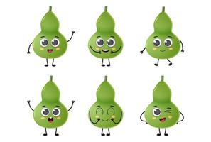 Set of cute cartoon calabash vegetables vector character set isolated on white background