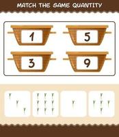 Match the same quantity of spring onion. Counting game. Educational game for pre shool years kids and toddlers vector
