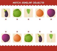 partido similar de verduras de dibujos animados. juego de correspondencias. juego educativo para niños y niños pequeños en edad preescolar vector