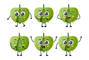 Set of cute cartoon tomatillo vegetables vector character set isolated on white background