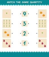 Match the same quantity of vegetables. Counting game. Educational game for pre shool years kids and toddlers vector