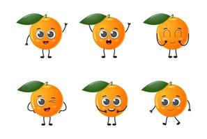 Set of cute cartoon orange fruit vector character set isolated on white background