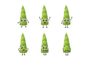 Set of cute cartoon bamboo shoot vegetables vector character set isolated on white background