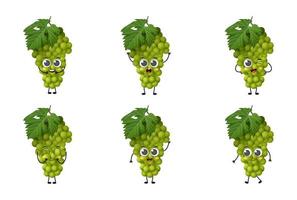 Set of cute cartoon white grape fruit vector character set isolated on white background