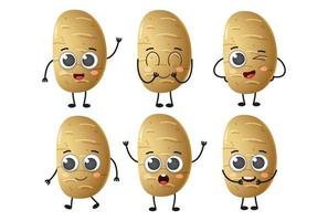 Set of cute cartoon potato vegetables vector character set isolated on white background