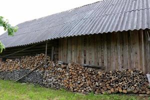 Firewood is prepared to heat the stove in the house in winter. photo
