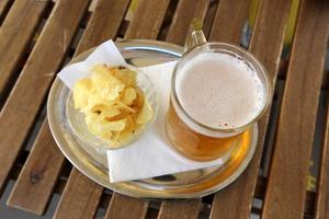 Fresh light beer in a glass. photo