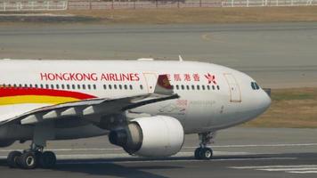 HONG KONG NOVEMBER 10, 2019 - Hongkong Airlines Airbus A330 223, B LNE take off from Chek Lap Kok International Airport, Hong Kong. Aircraft ready to fly video