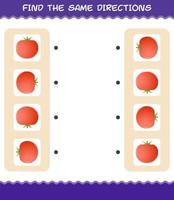 Match the same directions of tomato. Matching game. Educational game for pre shool years kids and toddlers vector