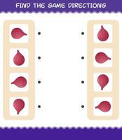 Match the same directions of red onion. Matching game. Educational game for pre shool years kids and toddlers vector