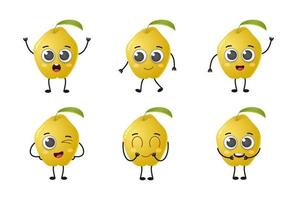 Set of cute cartoon quince fruit vector character set isolated on white background