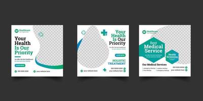 set of medical social media post template design vector