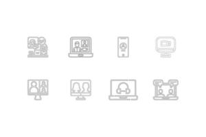 video call icons set, outline style vector