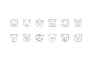 pig head icons set, simple outline style vector