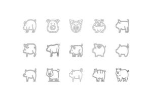 pig icons set, simple outline style vector