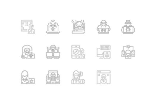 conjunto de iconos de piratas informáticos, estilo de esquema y paquetes de colección simples vector