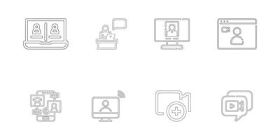 video call icons set, outline style vector