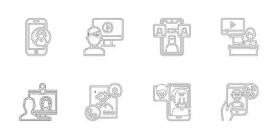 video call icons set, outline style vector