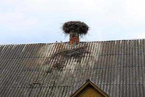 Roof on an old village house in Belarus photo