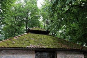 Roof on an old village house in Belarus photo