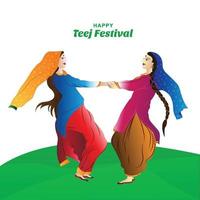 Indian festival hartalika teej beautiful woman dance background vector