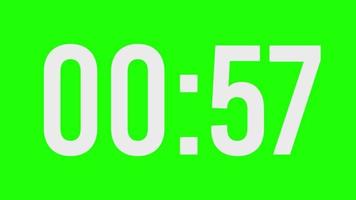 60 Sekunden Countdown, 1 Minute Countdown auf grünem Hintergrund