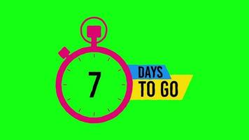 7 Tage verbleibender Countdown animierter Cartoon-Effekt-Banner auf grünem Hintergrund video