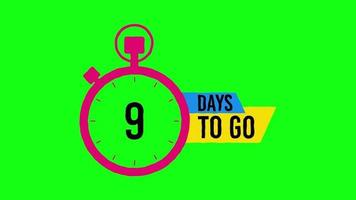 9 Days Left Countdown Animated Cartoon Effect Banner on Green Background