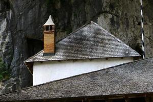 Roof on an old village house in Belarus photo