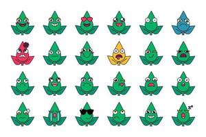 Green plants facial expressions icons set vector