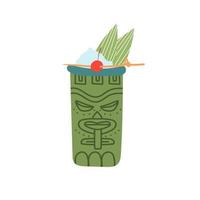 Hand-drawn doodle cartoon style vector. Tiki cocktail in the Idol face glass vector