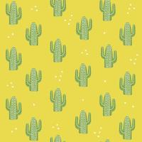 Seamless pattern made with cute green cacties. Yellow background. vector