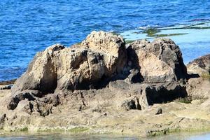 High cliffs on the shores of the Mediterranean Sea photo