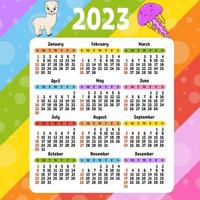 calendario para 2023 con un lindo personaje. diseño divertido y brillante. ilustración de vector de color aislado. estilo de dibujos animados