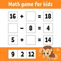 juego de matemáticas para niños. hoja de trabajo de desarrollo educativo. página de actividades con imágenes. juego para niños. Ilustración de vector aislado de color. personaje divertido. estilo de dibujos animados.