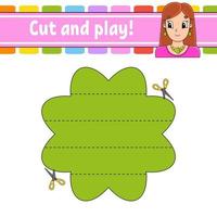 cortar y jugar. rompecabezas de lógica para niños. hoja de trabajo de desarrollo educativo. juego de aprendizaje. página de actividad. práctica de corte para preescolar. Ilustración de vector aislado plano simple en estilo de dibujos animados lindo.