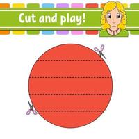 Cut and play. Logic puzzle for kids. Education developing worksheet. Learning game. Activity page. Cutting practice for preschool. Simple flat isolated vector illustration in cute cartoon style.