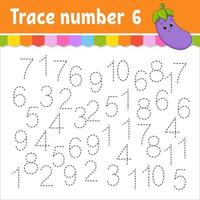 Trace number . Handwriting practice. Learning numbers for kids. Education developing worksheet. Activity page. Game for toddlers and preschoolers. Isolated vector illustration in cute cartoon style.