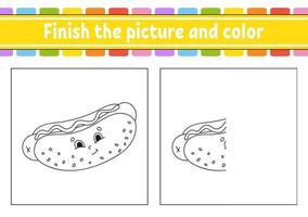 Finish the picture and color. cartoon character isolated on white background. For kids education. Activity worksheet. vector