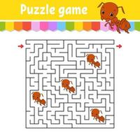 Square maze. Game for kids. Puzzle for children. Labyrinth conundrum. Color vector illustration. Find the right path. Isolated vector illustration. cartoon character.