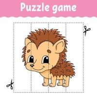 Puzzle game for kids. Cutting practice. Education developing worksheet. Autumn theme. Activity page. cartoon character. Vector illustration.