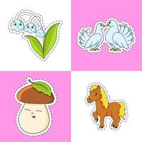 Set stickers with contour. cartoon character. Colorful vector illustration. Isolated on color background. Template for your design.