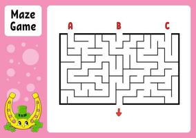 Rectangle maze. Game for kids. Three entrances, one exit. Education worksheet. Puzzle for children. Labyrinth conundrum. Color vector illustration. Find the right path. cartoon character.