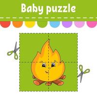 Baby puzzle. Easy level. Flash cards. Cut and play. Color activity worksheet. Game for children. cartoon character. vector